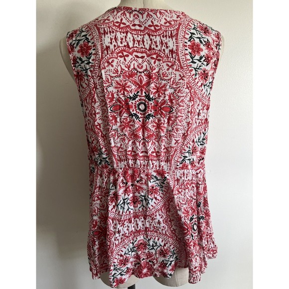 Torrid Babydoll Tank Top Lace-Up Crochet Sleeveless Red Floral Boho 1X - Picture 8 of 14